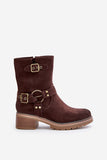 Eco-Suede Women's Boots with Zipper and Buckle Straps