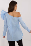 Elegant Cotton Blouse with Brooch and Asymmetrical Neckline