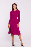 Elegant Flared Dress with Long Sleeves and Belted Waist