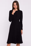 Elegant Flared Dress with Long Sleeves and Decorative Belt