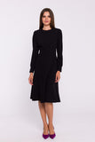 Elegant Flared Dress with Long Sleeves and Decorative Belt