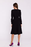 Elegant Flared Dress with Long Sleeves and Decorative Belt