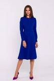 Chic Flared Dress with Long Sleeves and Waist Belt Accent