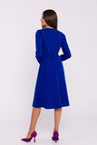 Chic Flared Dress with Long Sleeves and Waist Belt Accent