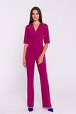 Chic Elegant Fabric Jumpsuit with V-Neck and Basque Waist