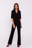 Chic Elegance Jumpsuit with V-Neck and Basque Waist Design