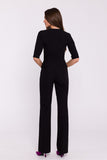 Chic Elegance Jumpsuit with V-Neck and Basque Waist Design