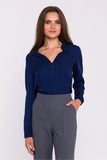 Chic Satin Blouse with Stand-Up Collar and Pocket Detail
