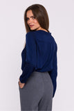 Chic Satin Blouse with Stand-Up Collar and Pocket Detail