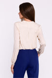 Chic Satin Blouse with Stand-Up Collar and Pocket Detail