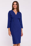 Elegant High-Waist Pencil Dress with Slit & Button Detail