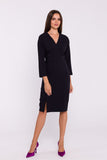 Elegant Pencil Dress with Envelope Neckline and Slit