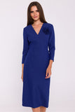 Elegant Midi Pencil Dress with V-Neck and Floral Detail