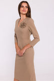 Chic Midi Pencil Dress with V-Neck and Floral Accent