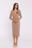 Chic Midi Pencil Dress with V-Neck and Floral Accent