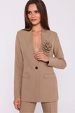 Chic Women's Collarless Woven Jacket with Floral Accent