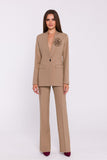 Chic Women's Collarless Woven Jacket with Floral Accent