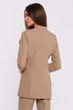 Chic Women's Collarless Woven Jacket with Floral Accent