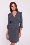 Elegant V-Neck Dress with Stylish Stitching & Belt