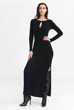 Elegant Ribbed Knit Fit-and-Flare Dress with Slit