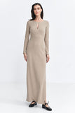 Elegant Ribbed Knit Fit-and-Flare Maxi Dress with Slit