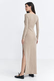 Elegant Ribbed Knit Fit-and-Flare Maxi Dress with Slit