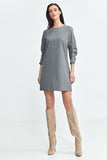 Elegant A-Line Dress with Pleated Sleeves and Stripes