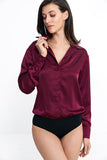 Elegant Satin Effect Bodysuit with Classic Collar and Cuffs