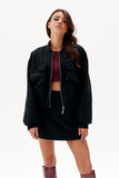 Elegant Suede Jacket with Flap Pockets and Ribbed Cuffs