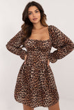 Chic Animal Print Flared Dress with Long Sleeves