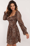 Chic Animal Print Flared Dress with Long Sleeves
