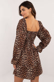 Chic Animal Print Flared Dress with Long Sleeves