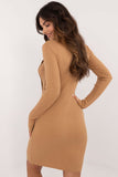Elegant Knitted Pencil Dress with Half Turtleneck & Buttons