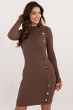 Elegant Knitted Pencil Dress with Half Turtleneck & Buttons