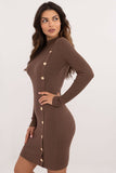 Elegant Knitted Pencil Dress with Half Turtleneck & Buttons