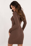 Elegant Knitted Pencil Dress with Half Turtleneck & Buttons