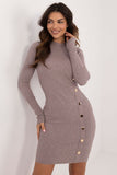 Elegant Knitted Pencil Dress with Half Turtleneck & Buttons