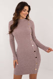 Elegant Knitted Pencil Dress with Half Turtleneck and Buttons
