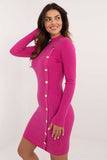 Elegant Knitted Pencil Dress with Turtleneck & Buttons