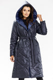 Elegant Navy Blue Hooded Long Coat with Starry Lining
