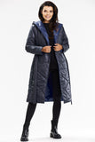 Elegant Navy Blue Hooded Long Coat with Starry Lining