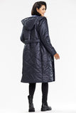 Elegant Navy Blue Hooded Long Coat with Starry Lining