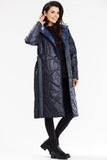 Elegant Navy Blue Hooded Long Coat with Starry Lining