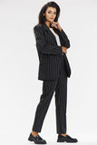 Elegant Striped Blazer with Loose Fit and Contrast Lining