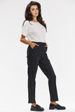 Chic Ribbed Black and White Pinstripe Cigarette Pants