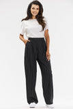 Elegant Black Wide-Leg Pants with White Stripe Detail