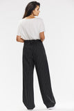 Elegant Black Wide-Leg Pants with White Stripe Detail