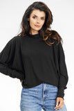 Elegant Loose-Fitting Kimono Turtleneck Sweater in Black