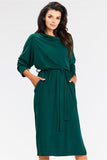 Modern Green Kimono Midi Dress with Turtleneck & Long Sleeves
