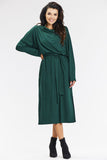 Modern Green Kimono Midi Dress with Turtleneck & Long Sleeves